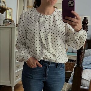 Ann Taylor Mixed Media cream and navy top